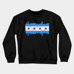 Chicago City Flag Skyline Vintage Retro Crewneck Sweatshirt